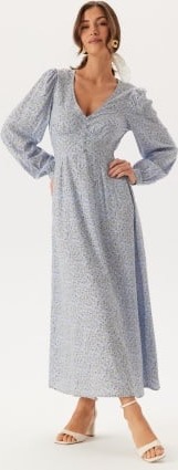 BUBBLEROOM Viscose V-neck Maxi Dress Light blue/Patterned 36