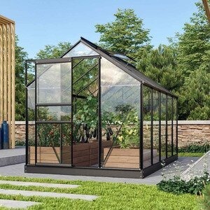 Vitavia Venus drivhus 6,2 m2 glass svartlakkert aluminium