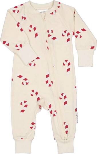 Geggamoja Pyjamas Two Way Zipper BEIGE CANDYCANE 62/68
