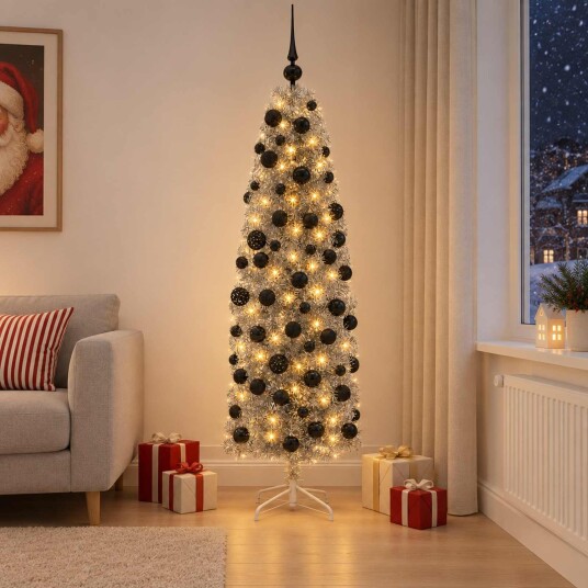 vidaXL Kunstig smalt juletre med julekuler 180 cm 300 LED-lys Varmhvit