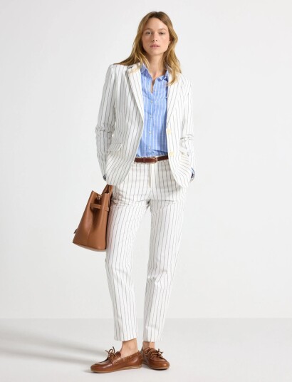 Lindex Trousers In Linen Blend   White   40