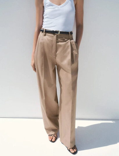 Mango Straight Cotton Trousers With Pleats - Brown - 42