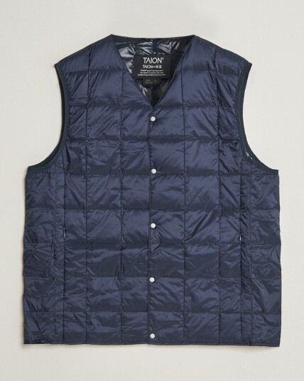 TAION V Neck Lightweight Down Vest Dark Navy TAION V Neck Lightweight Down Vest Dark Navy