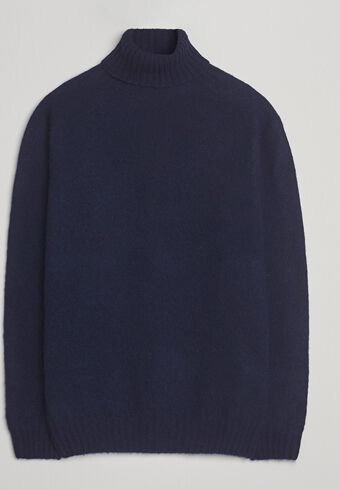 Harley Of Scotland Brushed Supersoft Lambswool Rollneck Navy