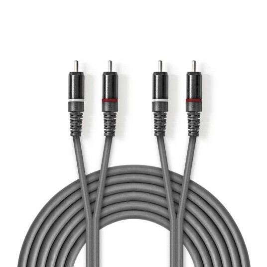 Nedis Stereo lydkabel | 2x RCA Han | 2x RCA Han | Nikkel belagt | 5.00 m | Rund | Mørk Grå | Pappetui