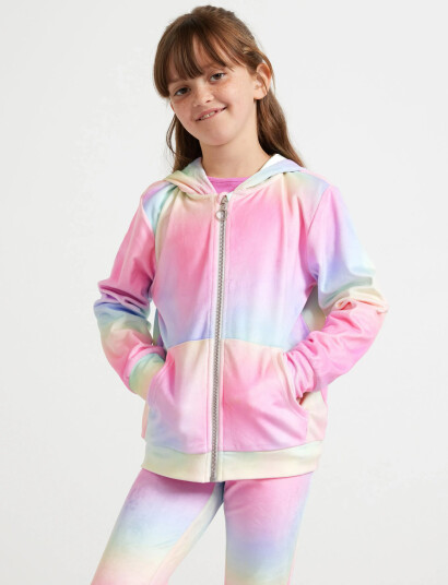 Lindex Hoodjacket Velour Rainbow Aop Pink 110/116