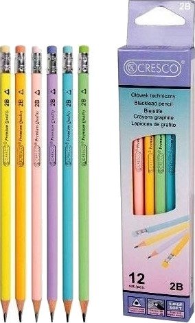 Cresco Trekantblyant 2B Med Viskelær Pastel 12 Stk. Cresco Trekantblyant 2B Med Viskelær Pastel 12 Stk.