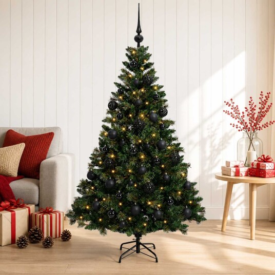 vidaXL Kunstig juletre med julekuler 120 cm 150 LED-lys Varmhvit