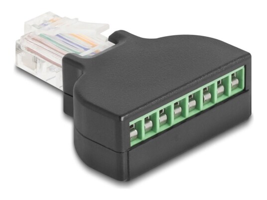 Delock Nettverkadapterkontakt Rj-45 Hann Til 8-Pins Terminalblokk Cat 5E Stifttilordnin 1:1 2,54 Mm Stigning With Screwdriver