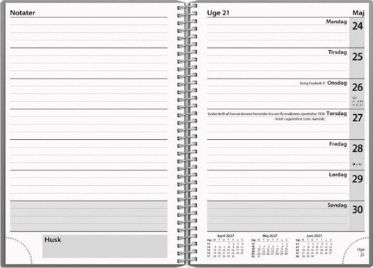 Mayland Ugekalender tvrformat gr PP plast 2027
