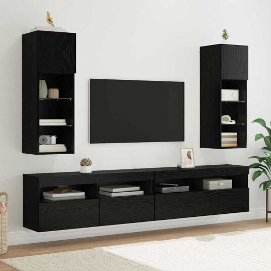 Vegghengte TV skap 2 pcs Svart Eik 30,5 x 30 x 90 cm Vegghengte TV skap 2 pcs Svart Eik 30,5 x 30 x 90 cm
