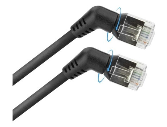 Black 1 Meter U/Ftp Cat6a Slimline Patch Cable With Angled 360° Rotatable Rj45 Connectors