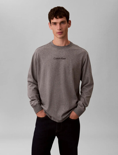 Calvin Klein Ls Rlxd Standard Logo Crewnk Tee - Grey - XXL