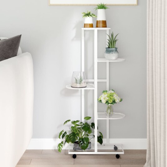 vidaXL Blomsterstativ med hjul 5 etasjer 44x23x100 cm hvit jern vidaXL Blomsterstativ med hjul 5 etasjer 44x23x100 cm hvit jern