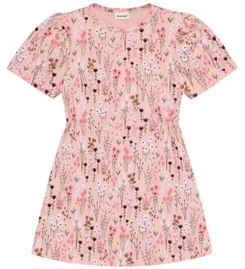 Minymo Dress Aop Rib Pink 104 Minymo Dress Aop Rib Pink 104