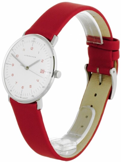 Junghans Dameklokke 47/4541.02 Max Bill Hvit/Lær Ø32.7 mm