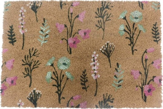 Kokos dørmatte med botanisk design 60 x 40 cm