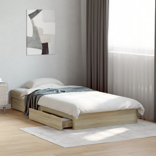Sengeramme med skuffer sonoma eik 100x200 cm konstruert tre 8721102623264 Sengeramme med skuffer sonoma eik 100x200 cm konstruert tre 8721102623264