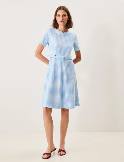 Jumperfabriken Paulina Houndstooth Dress   Blue   L