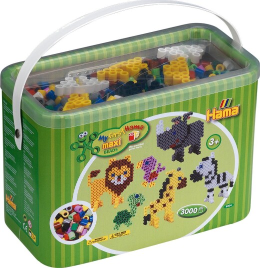 Hama Maxi Perler I Grønn Bøtte 3000 stk 3 Plater