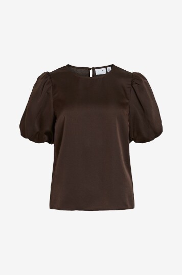 Vila - Bluse viEllette 2/4 Satin Puff Top - Brun Vila - Bluse viEllette 2/4 Satin Puff Top - Brun