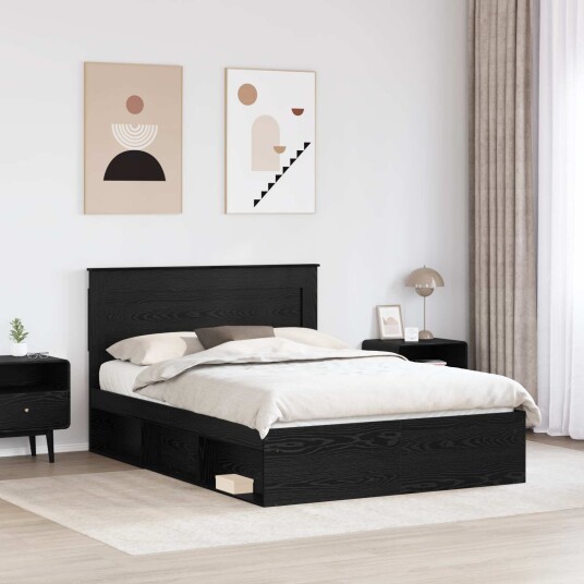 Sengestamme med hodegjerde Svart 160 x 200 cm Massiv furu