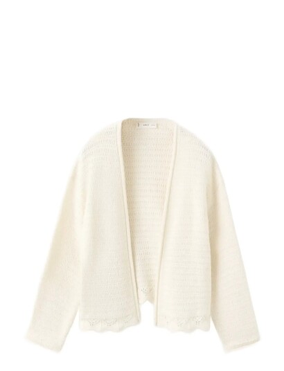 Mango Openwork Knit Cardigan Cream 5 6