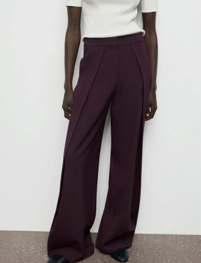 Mango Pleated Wide Leg Trousers Burgundy 34 Mango Pleated Wide Leg Trousers Burgundy 34