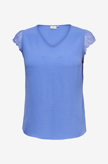 Only Carmakoma   Bluse carMetta S/L Lace O neck Top Wvn   Blå