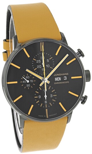 Junghans Herreklokke 27/4372.00 FORM A Chronoscope Sort/Lær Ø42 mm