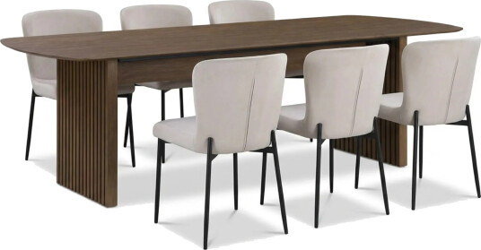 Richeto spisegruppe røkt eik 210 cm med 6 Elsie spisestoler - Røkt eik/beige