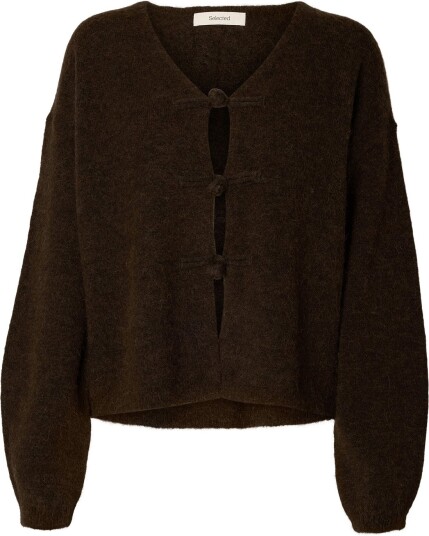 Selected Slwlulu Ls Duffle Knit Cardigan Brown XS