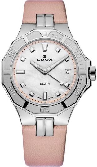 Edox Dameklokke 53020 3C NARN Delfin Hvit/Lær Ø38 mm Edox Dameklokke 53020 3C NARN Delfin Hvit/Lær Ø38 mm