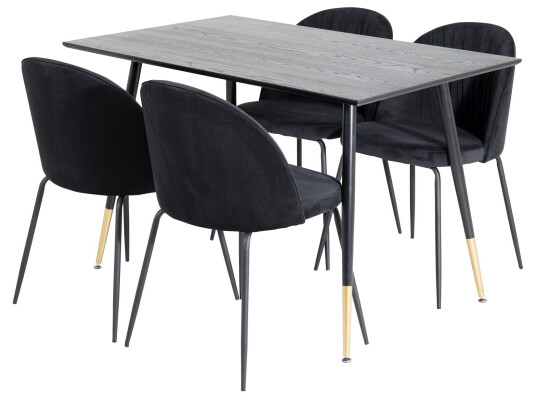 Venture Home Dipp Spisegruppe 120 cm Rund med 4 Wrinkles Stoler Sort/Guld