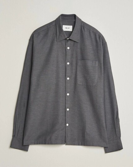 NN07 Deon Brushed Light Flannel Shirt Dark Grey