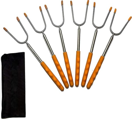 6 stk. Teleskopiske Marshmallow pinner Grillspyd Pølsepinne 28 114 cm Rustfritt Stål Gaffel med Oppbevaringspose for Sikker Bålpanne Bål Ki