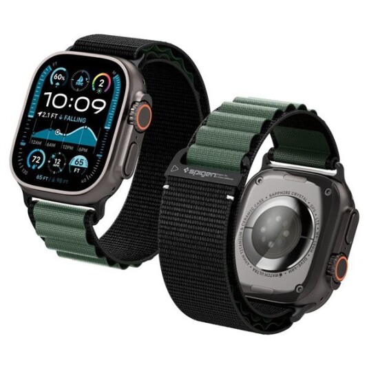 Spigen Fabric Band Hook rem til Apple Watch 49/46/45/44mm Svart/Grønn Spigen Fabric Band Hook rem til Apple Watch 49/46/45/44mm Svart/Grønn