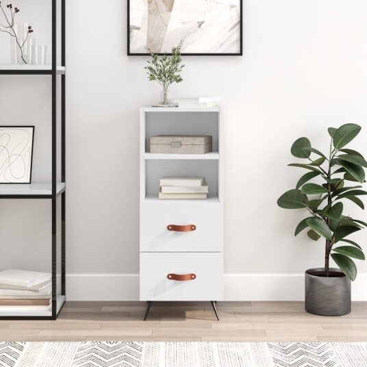 vidaXL Skjenk høyglans hvit 34,5x34x90 cm konstruert tre