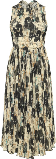 GANNI Printed Pleats Smock Midi Straps Dress Cream 34 GANNI Printed Pleats Smock Midi Straps Dress Cream 34