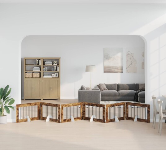 Vidaxl Foldbar Hundegitter Med Stativer 6 Stk. Røkt Eik 602 cm
