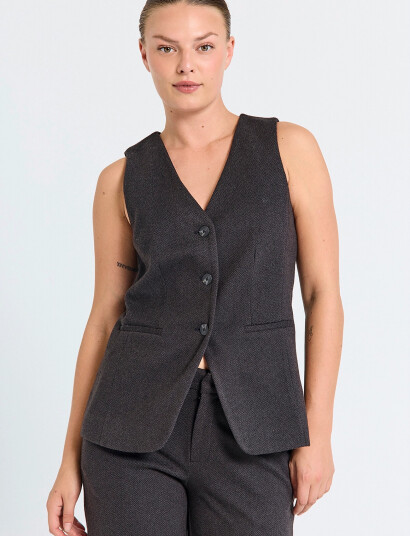 FREE/QUENT Waistcoat From Freequent In A Soft Material With Herringbone Pattern And Lining. Brown M