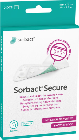 Sorbact Secure plaster 5x7,2cm 5 stk