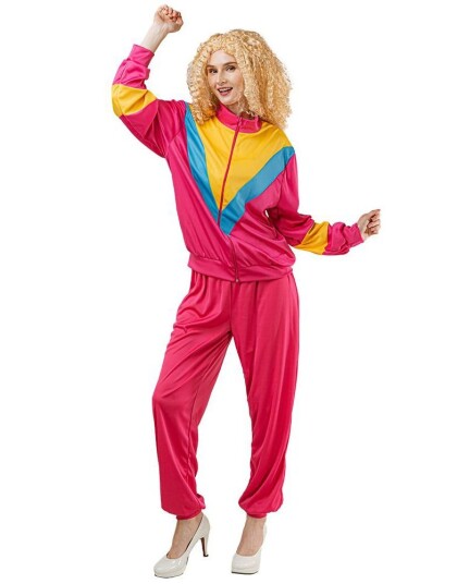 Joker Rosa Blå og Gul 80 talls Grilldress til Dame Onesize