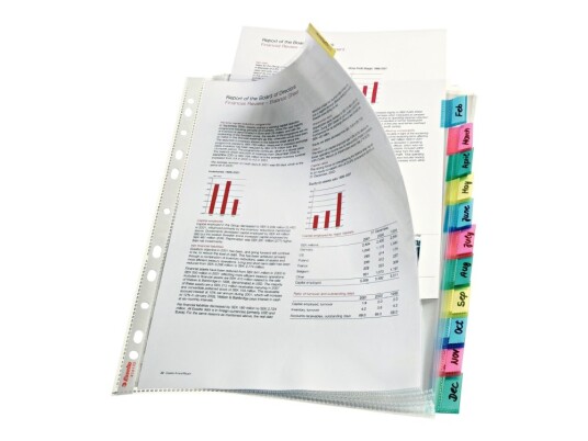 Esselte - Inndeler - 12 Deler - For A4 Maxi 242 X 297 Mm - Kapasitet: 30 Ark - Med Fliker - Klarglass
