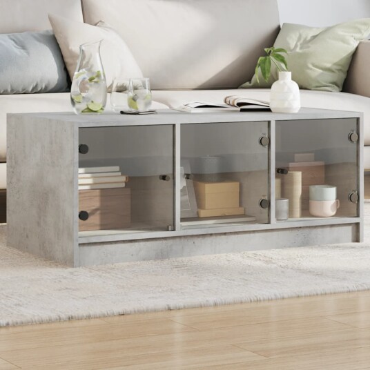 Salongbord med glassdører betonggrå 102x50x42 cm 8721012213661 Salongbord med glassdører betonggrå 102x50x42 cm 8721012213661