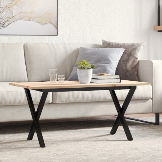 Salongbord X-ramme 90x40x45 cm heltre furu og støpejern 3282686