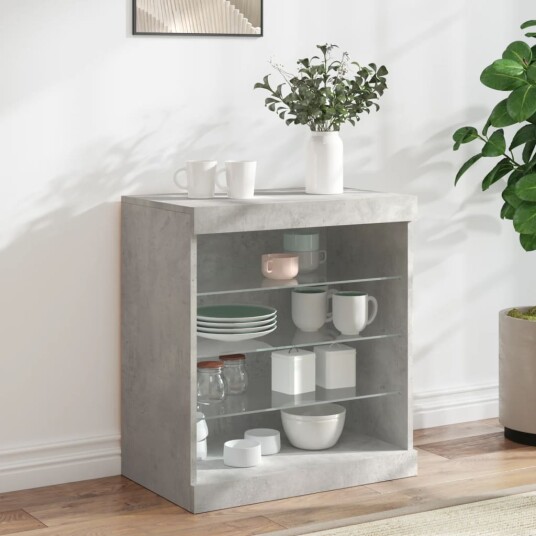 vidaXL Skjenk med LED-lys betonggrå 60,5x37x67 cm