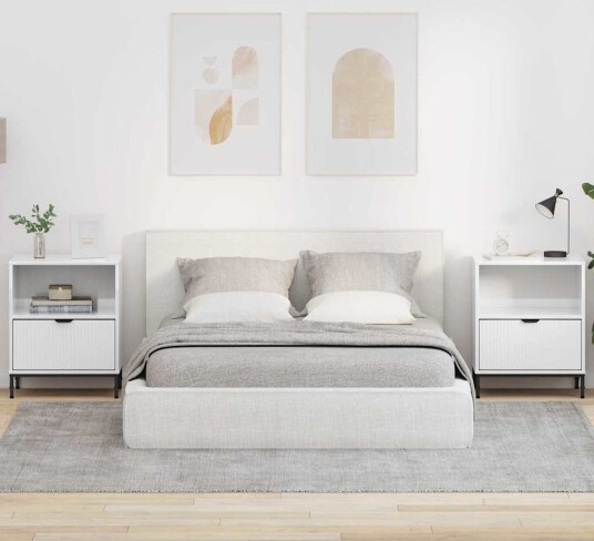  Nattbord 2 pcs Høyglans hvit 49 x 36 x 61 cm Konstruert tre