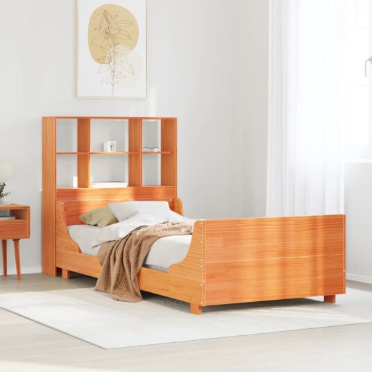 Seng med bokhylle uten madrass voksbrun 90x190 cm heltre 8721158626165