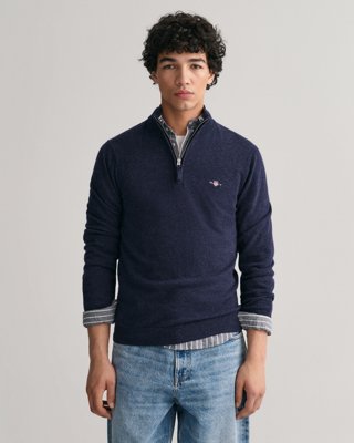 Lammeullsgenser med half-zip DARK NAVY MELANGE XL Lammeullsgenser med half-zip DARK NAVY MELANGE XL